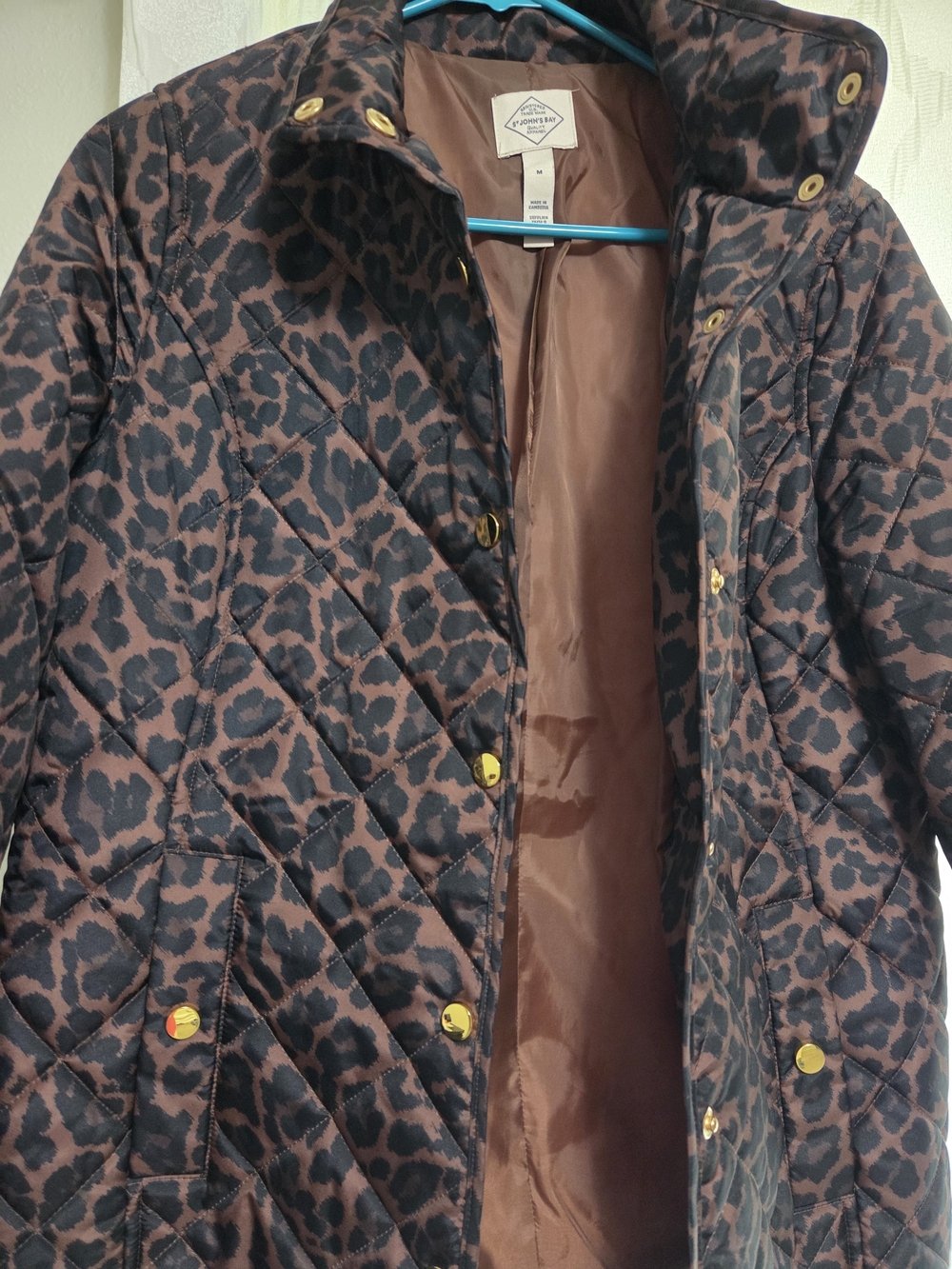 Quilted Leopard Print Women's Jacket - Brown/Black - Picture 4 of 4